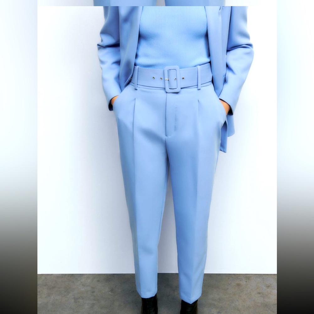 Tailored Straight-Leg Pants in Light Blue